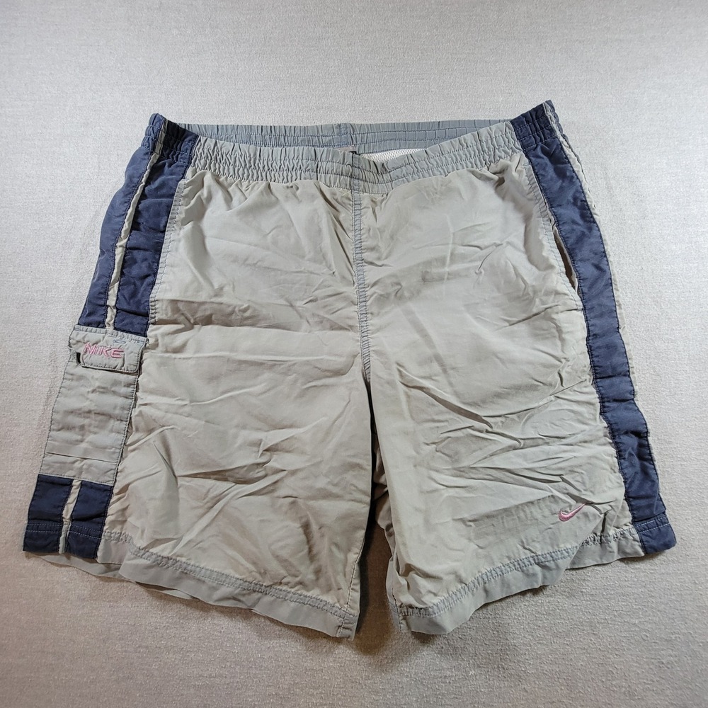 Nike Swim Shorts Mens Medium Gray Blue Excellent Nylon Mesh Lined Cargo Pocket